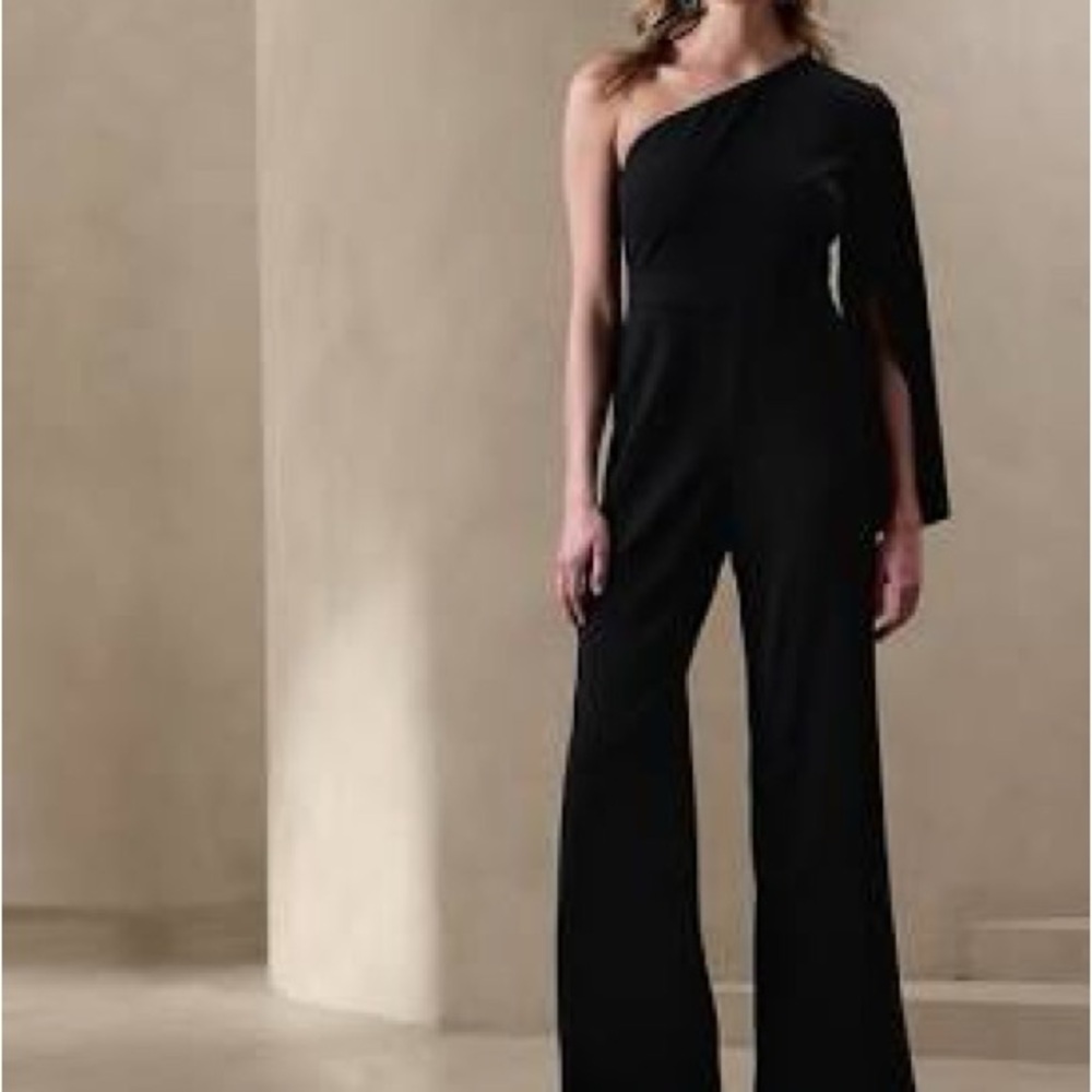 Banana Republic Factory Black Crepe One-Shoulder Jumpsuit